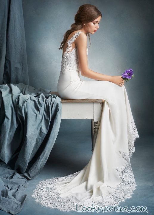 vestido recto novia con encajes