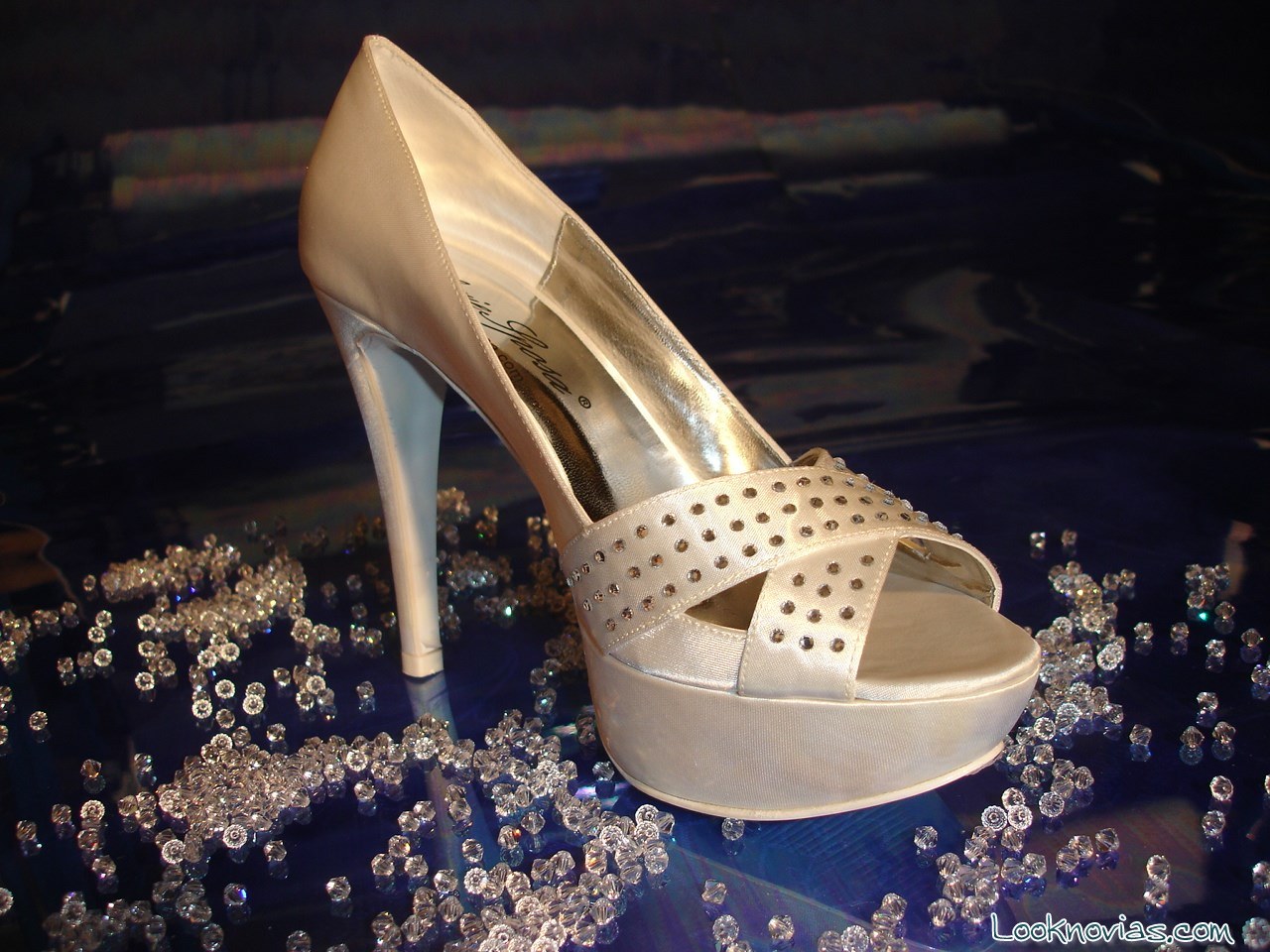 Zapatos de novia con tacón y tiras de pedrería